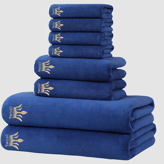 8pcs Super Soft Coral Bath Towel Set, Crown Embroidery, 2pcs 70 X 140Cm Bath Towels, 2pcs 42 X 70 Cm Hand Towels, 4pcs 35 X 35 Cm Washcloths, Quick-Drying, Fast-Absorbing, Lightweight, Perfect for Home, Hotel And Spa Use, Out - ayq