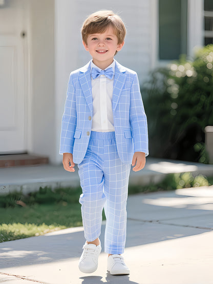 Boys 3-Piece Plaid Suit with Bow Tie for Parties & Weddings