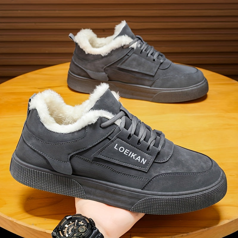 Low-top Versatile Men's Plush-lined Warm Sneakers, Comfortable and Trendy Thick-soled Outdoor Running Casual Skate Shoes