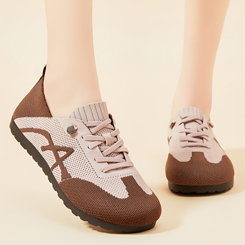 Women's Lightweight Breathable Slip-On Sneakers - Casual Low-Top Shoes with Knit Fabric Upper  Durable PVC Sole, Comfortable for Indoor Outdoor Spring Wear, Brown  Black, Ladies Sneakers