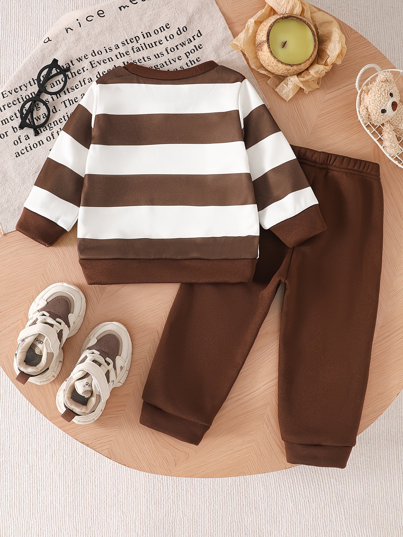 Baby Boy Fall Winter Striped Velvet Sweatshirt and Pants Set