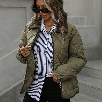 Ռոմբուսաձև նախշերով կանացի նորաձև վերնաշապիկ, օձիքով միահյուսված միաշերտ կարճ վերարկու, ձմեռ 2024, նորույթ, կոնտրաստային զարդանախշ, փոքր չափսի բաճկոն, նորաձև տաք, առօրյա վերնազգեստ, բարձր գնահատականներ ստացած