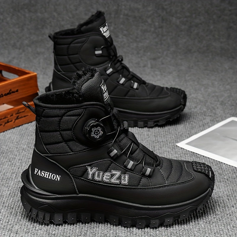 Men's -Lined Snow Boots, Winter Warm Work Boots, Wear-Resistant Outsole Anti-Slip Hiking Boots, Outdoor Trekking Boots, Tactical Work Boots, Gear Pattern Anti-Slip Sole, Snow Mountain Hiking Boots, Professional Outdoor Polar