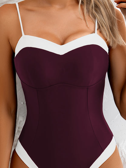 Women's One-Piece Color Block Swimsuit with Ring Detail