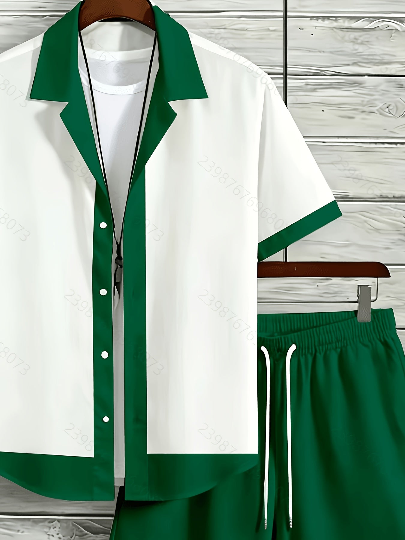 Men's Color Block Cuban Collar Shirt & Drawstring Shorts Set