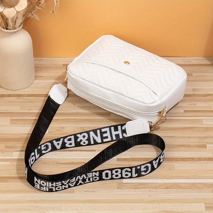 New Quilted Shoulder Bag, Casual Zipper Crossbody Bag, V-Pattern Two Piece Small Square Bag, Shoulder Bag with Zero Wallet, Letter Shoulder Strap, Coin Wallet, Card Bag, Phone Bag, Camera Bag, Lipstick Bag, Key Bag(8.66*5.12*