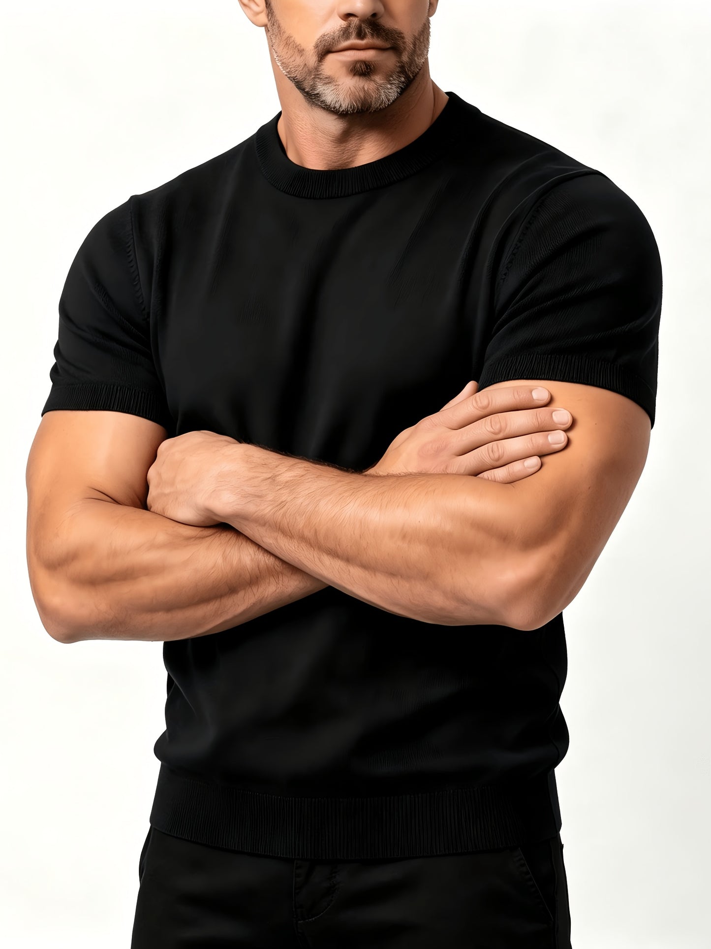 Men's Summer Casual Knit T-Shirt, Soft Breathable Crew Neck