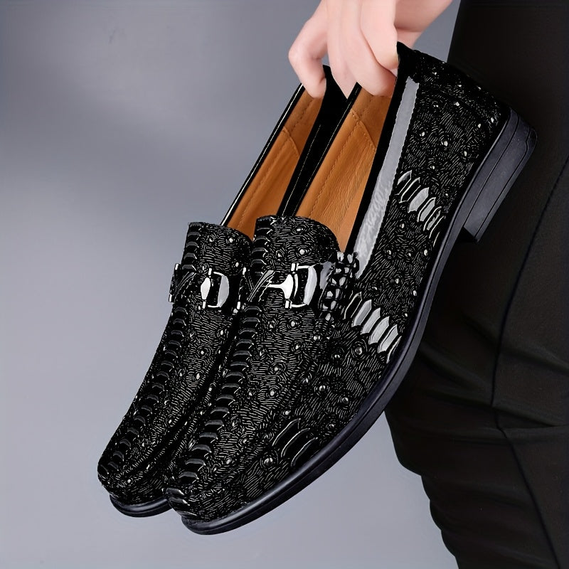 Men's Cow Leather Slip-On Dress Shoes with Soft Rubber Sole