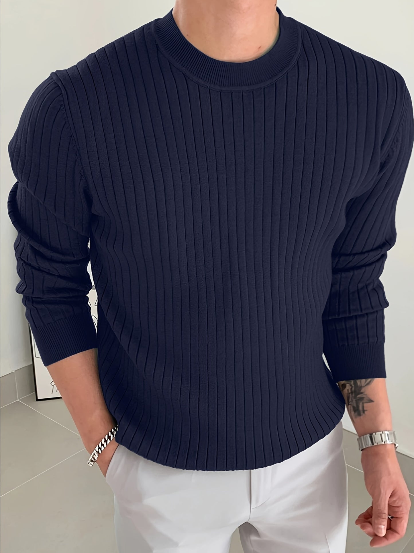 2024 New Cross-Border Men'S Round Neck Pullover Knitted Sweater