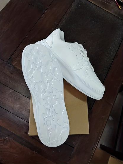 Men's Trendy White Skate Sneakers - Comfortable, Breathable, All-Season Low-Top Lace-Up Shoes with Thick Sole, PU Upper & Mesh Lining for Casual Streetwear