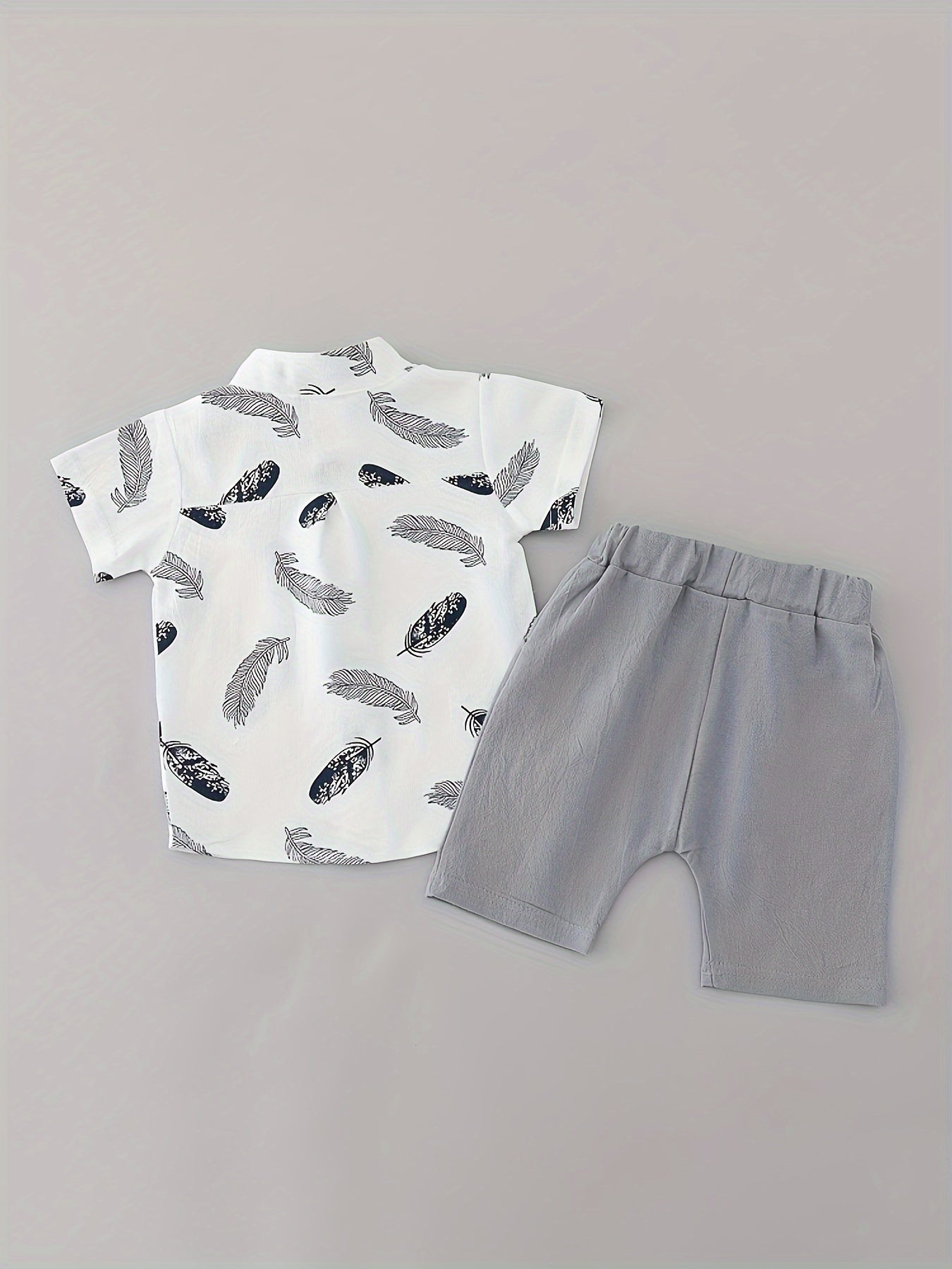 Toddler Summer Cotton Feather Print Shirt & Shorts Set