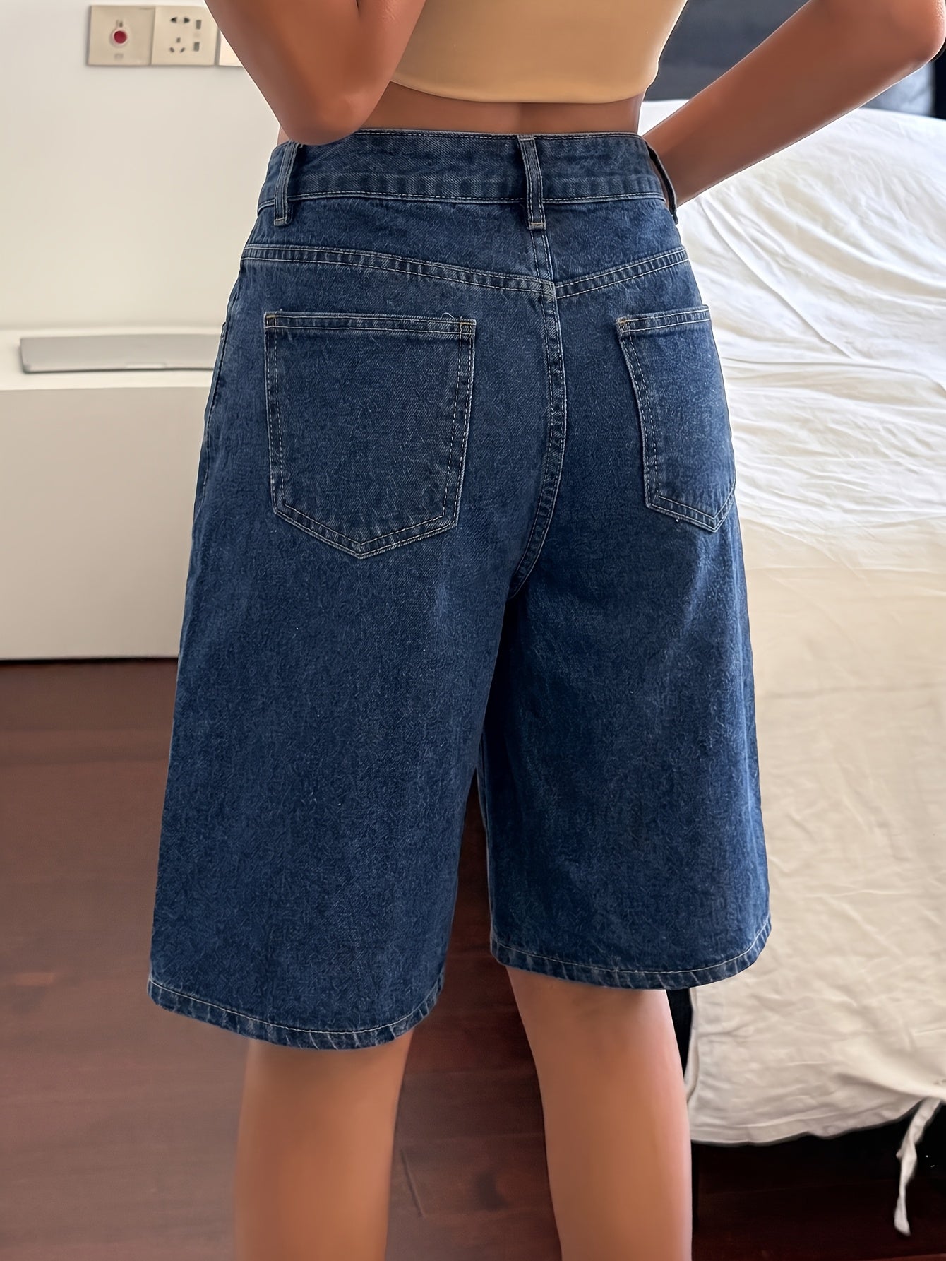Women’s Street Style Non-Stretch Denim Bermuda Jeans