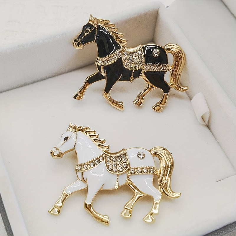 1pc Enamel Dripping Oil Inlaid Rhinestone Pony Fashion Brooch | Creative Ethnic Style Horse Badge Pin, High-End Design Couple Accessories, Exquisite Suit Corsage Party Decoration, Suitable for Christmas, Year of the Horse, Eq