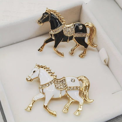 1pc Enamel Dripping Oil Inlaid Rhinestone Pony Fashion Brooch | Creative Ethnic Style Horse Badge Pin, High-End Design Couple Accessories, Exquisite Suit Corsage Party Decoration, Suitable for Christmas, Year of the Horse, Eq