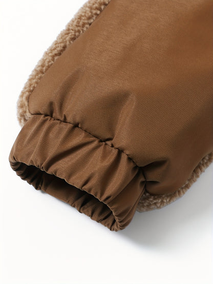 Men'S Heavyweight Fleece Jacket - Thermal Winter Coat with Stand Collar, Zipper Closure, Front Pockets - Brown/ - Cold Weather Outerwear for Everyday & Formal, Winter Jacket, Casual Outerwear, Durable Polyester, Seasonal Fash