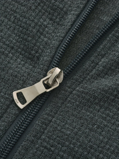 1pc Men'S Casual Polyester Zip-Up Jacket with Lapel Collar, Solid Color, Slight Stretch, Woven Fabric, Regular Fit, No Lining - Spring/Fall Outerwear