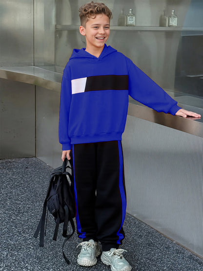 2 հատ տղաների ձմեռային գլխարկով մարզահագուստ և տաբատ - տաք սվիտեր համապատասխան երկար տաբատով, գունային բլոկներով վերնաշապիկ (հարմար է մեծ երեխաների և երեխաների համար) - լվացքի մեքենայով լվացվող 2 հատի հավաքածու, իդեալական է բացօթյա օգտագործման համար