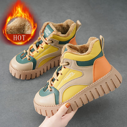 Կանացի ձմեռային ջերմային ձնագնացքներ, բրդյա երեսպատմամբ, բարձրացնող հարթակով, հաստ ներբանով, հարմարավետ, կապերով, միջին բարձրության խողովակաձև ճտքակոշիկներ: