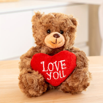 Charming 6-Inch Brown & Red Heart 'Love You' Plush Bear - Perfect for Valentine's, Mother's Day & Father's Day Gifts