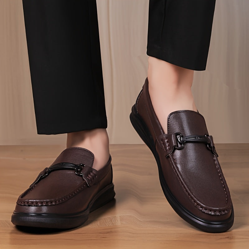 Men's Casual Genuine Leather Loafers with Adjustable Buckle, All-Seaso