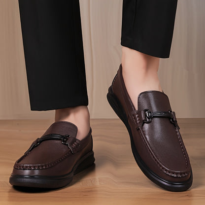 Men's Casual Genuine Leather Loafers with Adjustable Buckle, All-Seaso