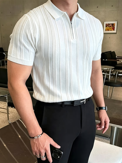 Men's Polo Shirt with Quarter Zip, Short Sleeve Summer Knit