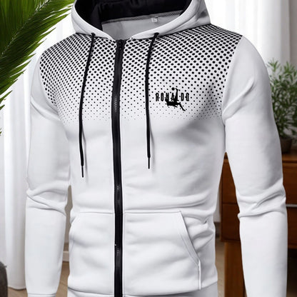 Men's Red Hooded Zip-Up Jacket with Logo Patch Pocket - Logo Personalization, Full-Zip Front Closure, Hooded Collar & Black Zipper - Casual Sportswear Winter Coat for Gym,, Streetwear () - Logo Printing Service, Mens Clothes,