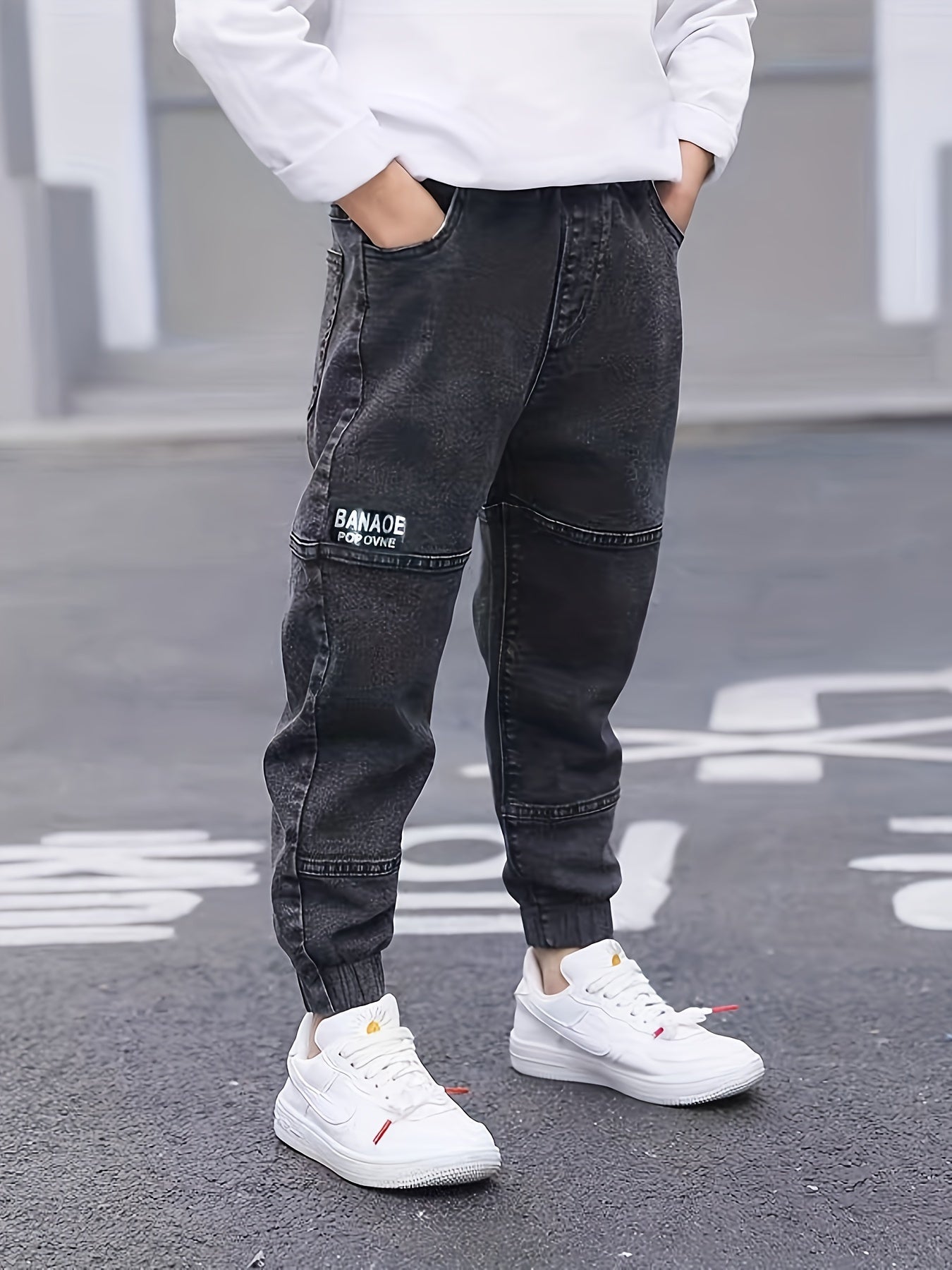 Boys' Casual Rib-Knit Cuff Denim Pants for Spring/Fall