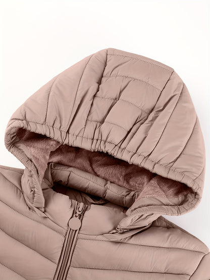 Կանացի թեթև, սև, գլխարկով ձմեռային բաճկոն՝ գրպաններով - Էլեգանտ երկար թևքերով վերնազգեստ, նեյլոնե նյութ, կայծակաճարմանդով դիզայն, իդեալական է առօրյա կամ ճանապարհորդության համար, ձմեռային վերարկուներ