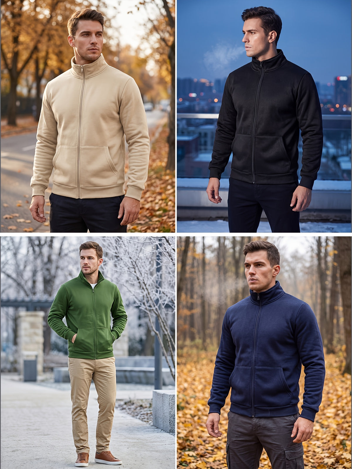 Men's Stand Collar Knit Fleece Jacket, Soft & Windproof for Spring/Fal