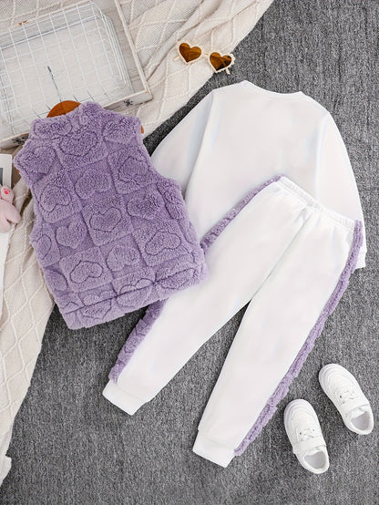 Girls 3-Piece Heart Pattern Fall/Winter Casual Set - ayq