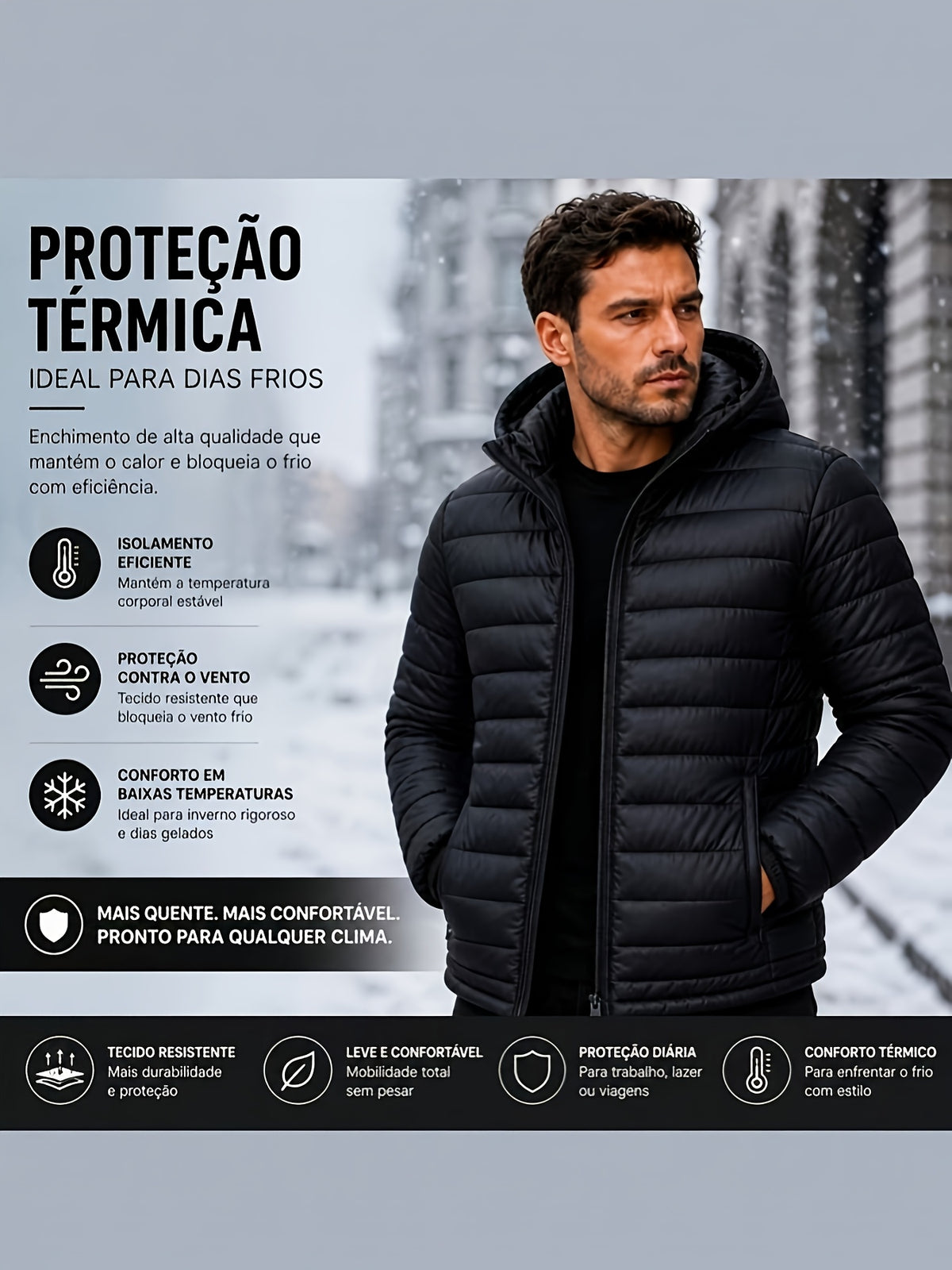 Men's Lightweight Packable Quilted Hooded Jacket for Winter