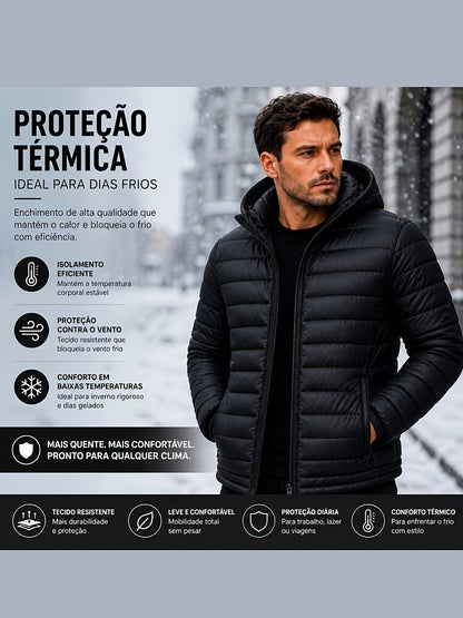 Men's Lightweight Packable Quilted Hooded Jacket for Winter
