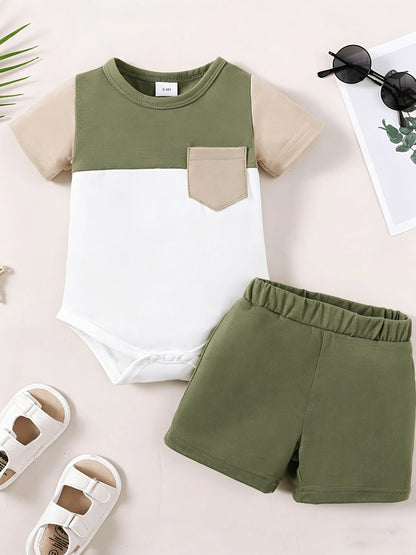 Baby Boy Summer Romper Set Casual Patchwork 2pcs Outfit