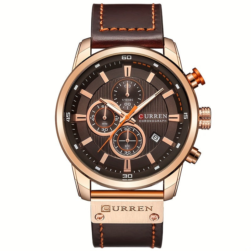 Men's Sports Watch With Multiple Functions, PU Leather Strap, And Automatic Date Display