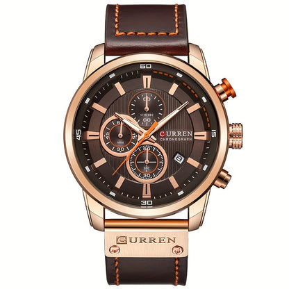 Men's Sports Watch With Multiple Functions, PU Leather Strap, And Automatic Date Display