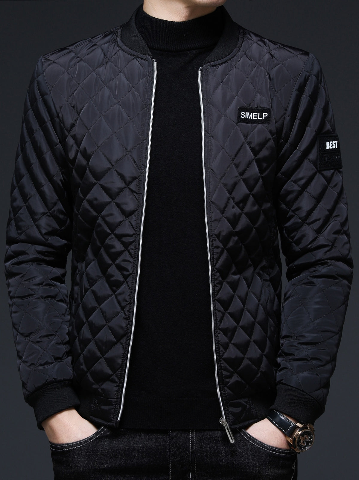 Men's Casual Fall/Winter Polyester Bomber Jacket with Baseball Collar