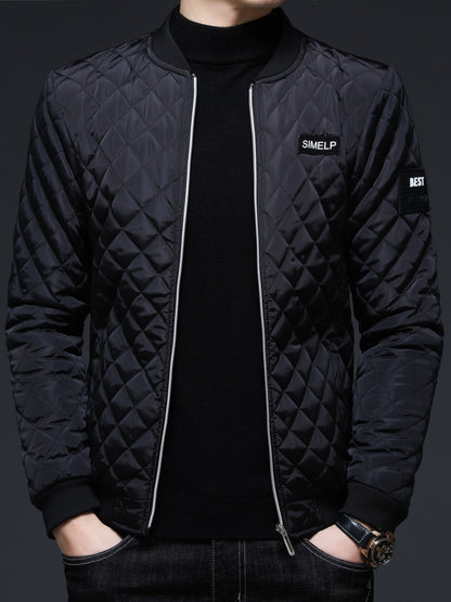 Men's Casual Fall/Winter Polyester Bomber Jacket with Baseball Collar