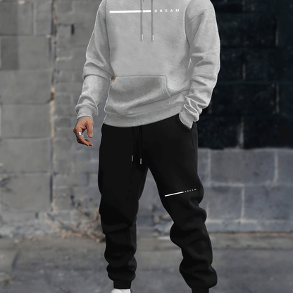 Men's Autumn and Winter Casual Loose Couple Hoodie Set, Stylish Sweatshirt with Long Pants Outfit