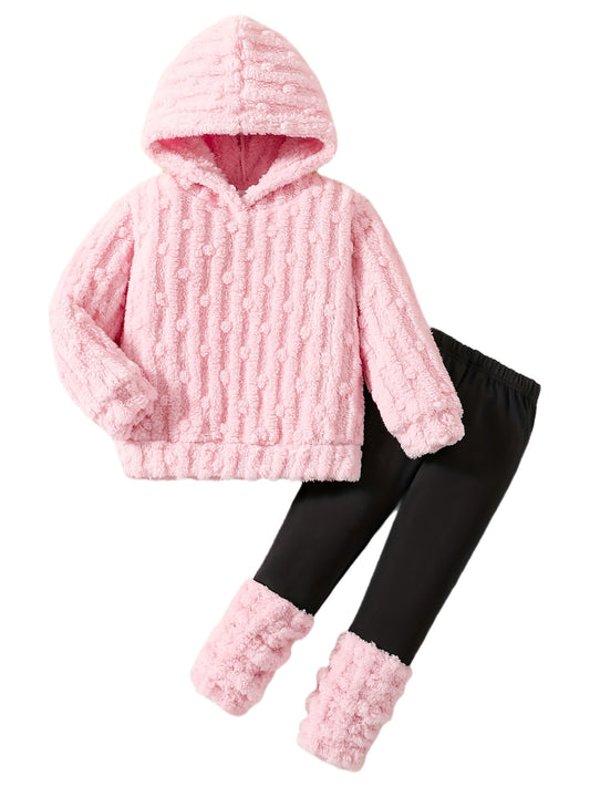 2 հատ աղջիկների տաք, փափուկ, գլխարկով բաճկոն + տաբատ, աշնանային և ձմեռային ոճի աղջիկների հարմարավետ, բրդյա սվիտեր տաք տաբատով, գեղեցիկ, նորաձև, փողոցային, ուղղահայաց, կետերով, քամուց պաշտպանող հավաքածու, հարմարավետ, փափուկ, 4-5-6-7-8 տարեկանների համար։