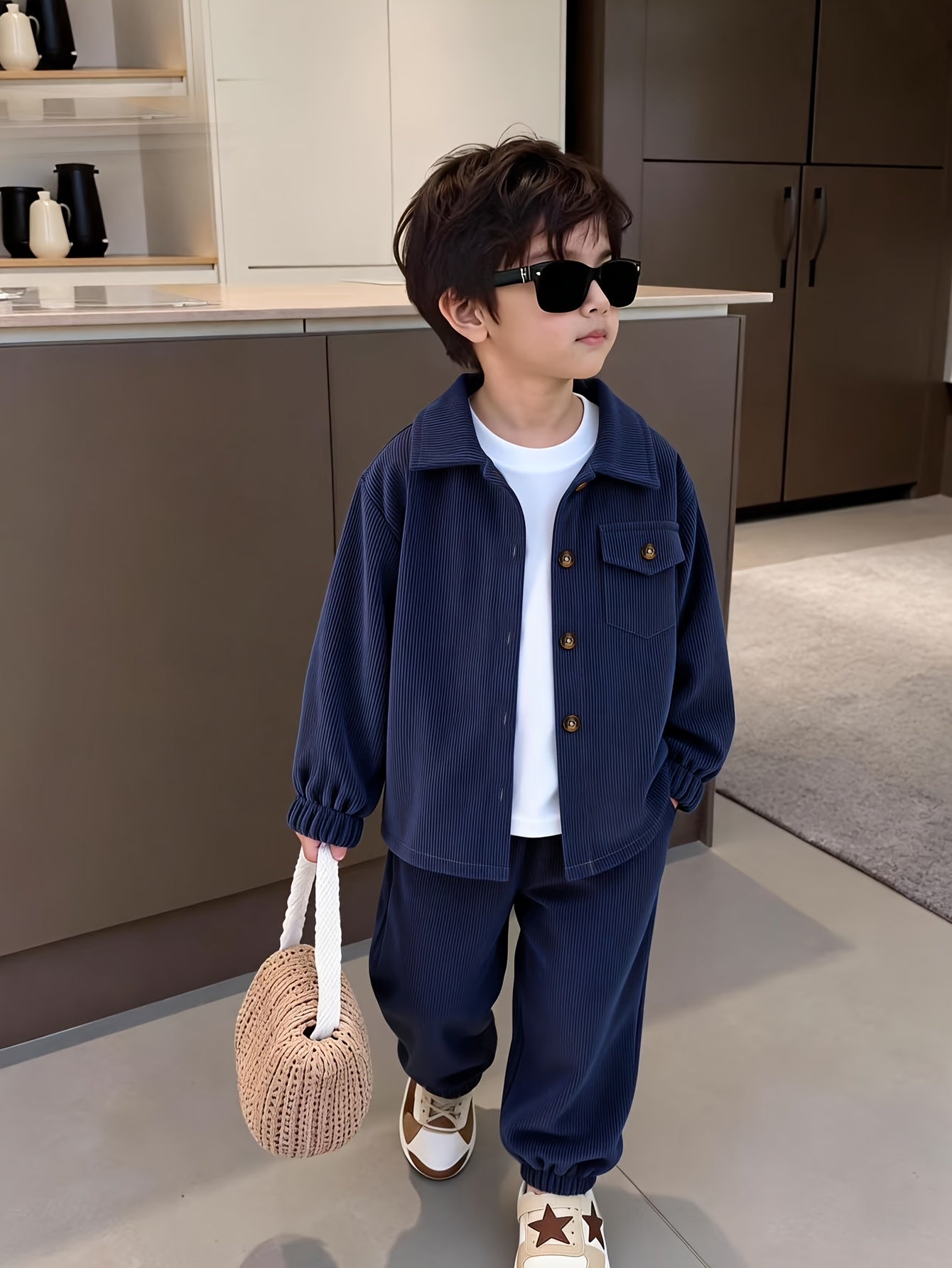 Boys' Casual Corduroy Set with Long-Sleeve Jacket & Pants