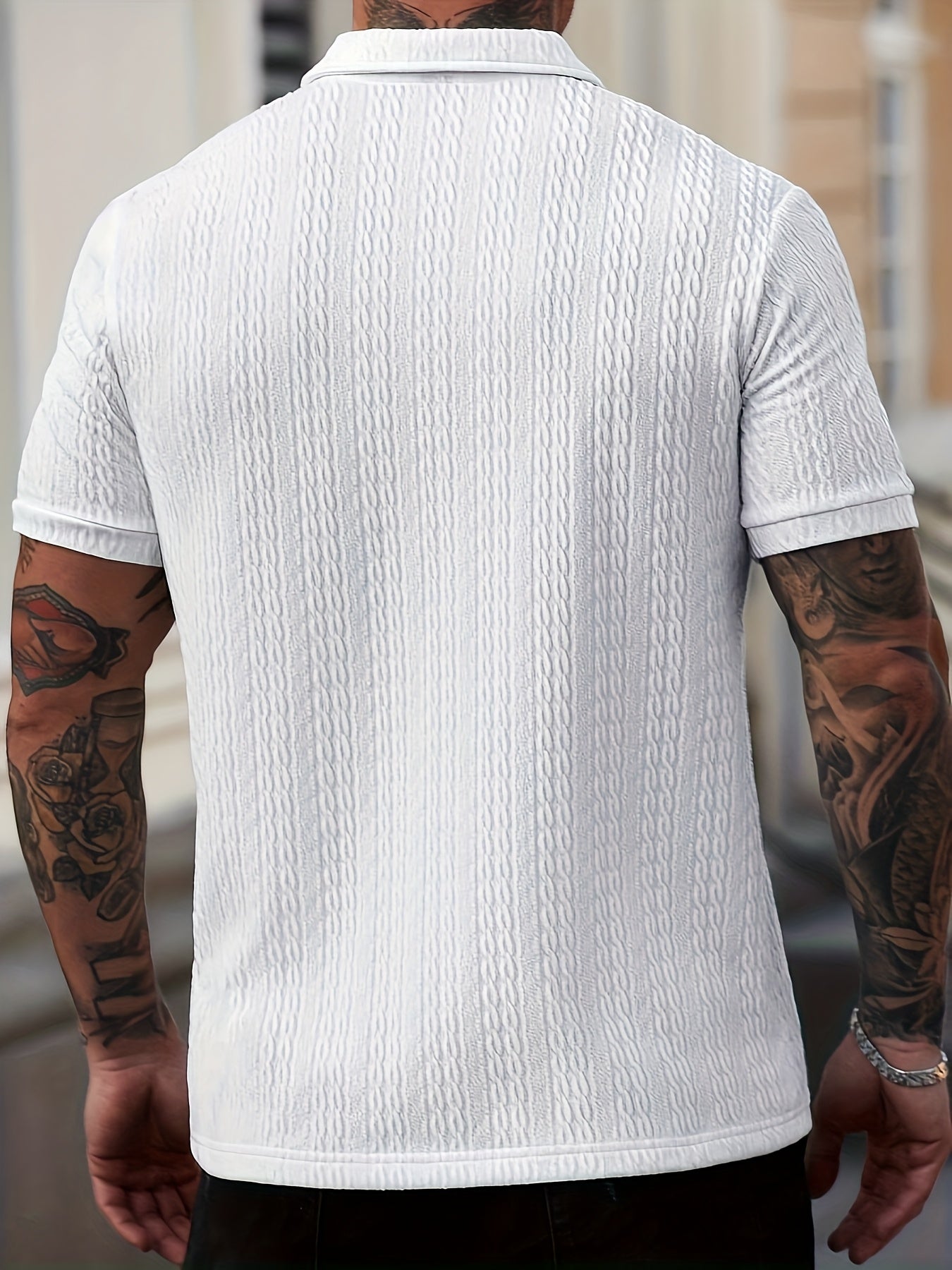 Summer Casual Textured Polo Shirt | Men'S Short Sleeve, Regular Fit, Solid Color with Button Details, Perfect for Outings and Festivals - ayq