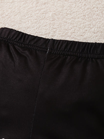 2pcs Girls' Long Sleeve Christmas Santa Claus Letter Print Irregular Skirt + Pants Set, Holiday Outfit, Seasonal Clothing, Festive Design, Elegant Style, Quality Stitching, Comfortable Fit, Twopiece Outfit, Matching Set, Holi