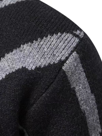 Men'S Zebra Print Turtleneck Knitted Sweater for Casual Warmth in Autumn And Winter