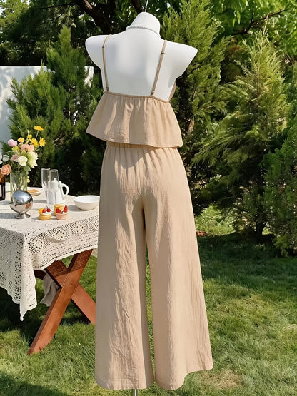 Women's Elegant Solid Color Camisole & Multi-Layer Skirt Shorts Set