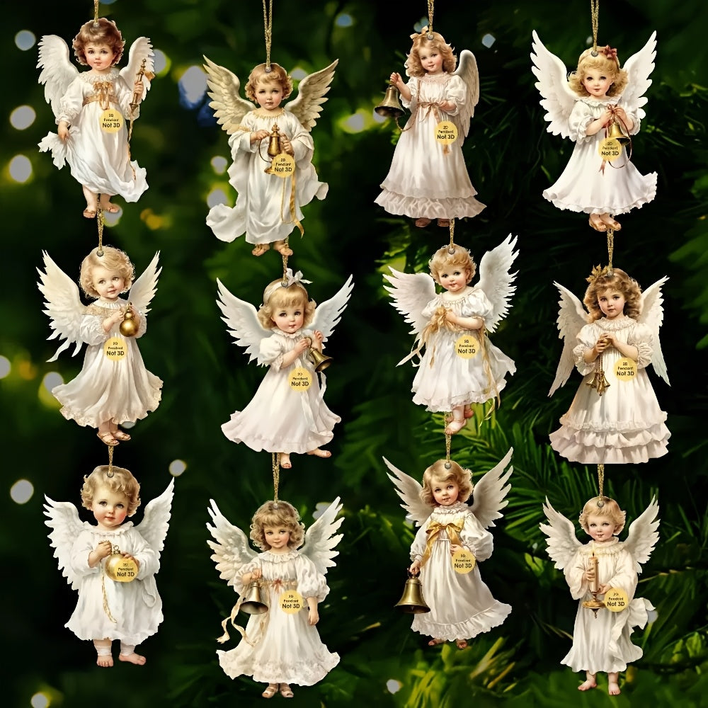 12pcs/24pcs Victorian Style Angel Ornaments - Serene White Angels with Golden Bells and Ribbons, Perfect for Home, Window, Fireplace, and Party Decorations, Festive Spring and Country Style, Ideal Celebration and Party Gift,