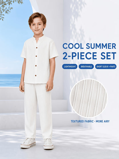 Boys' Vintage Chinese-Style Summer Set with Breathable Fabric