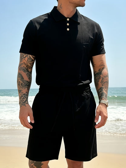 Men's Breathable Linen Polo Shirt & Shorts Summer Set