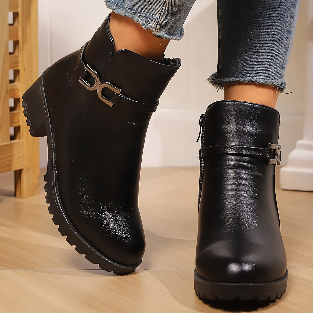 Կանացի ասպետական ձմեռային արտաքին կոշիկ, Սուրբ Ծննդյան նվեր, հաստացված, բրդյա երեսպատմամբ, հարմարավետ, ցրտից պաշտպանող, չսահող, դիմացկուն, կարճաճիթ կոշիկ