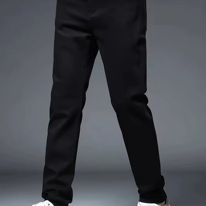 Men's Solid Regular Fit And Cuffed Dress Pants With Pockets, Casual And Chic Pants For Spring And Autumn Business And Formal Occasions, Old Money Style